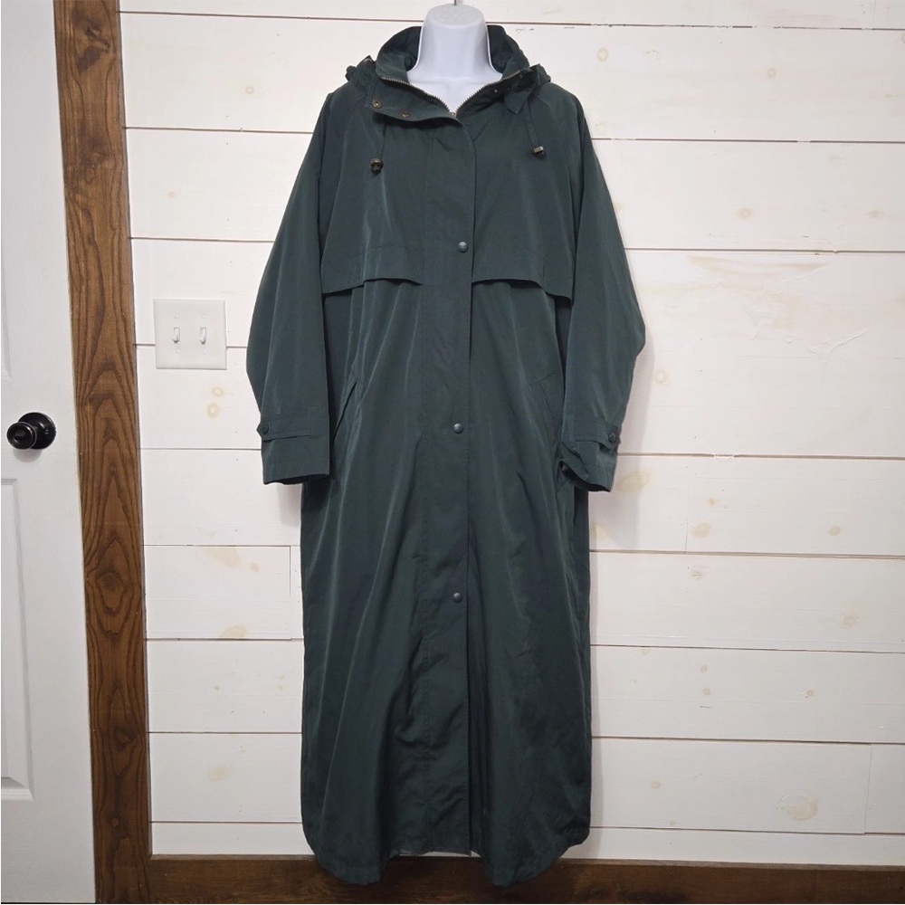 Women's L.L. BEAN Trenchcoat Jacket Size XL Green Full Zip Overcoat Wool Liner